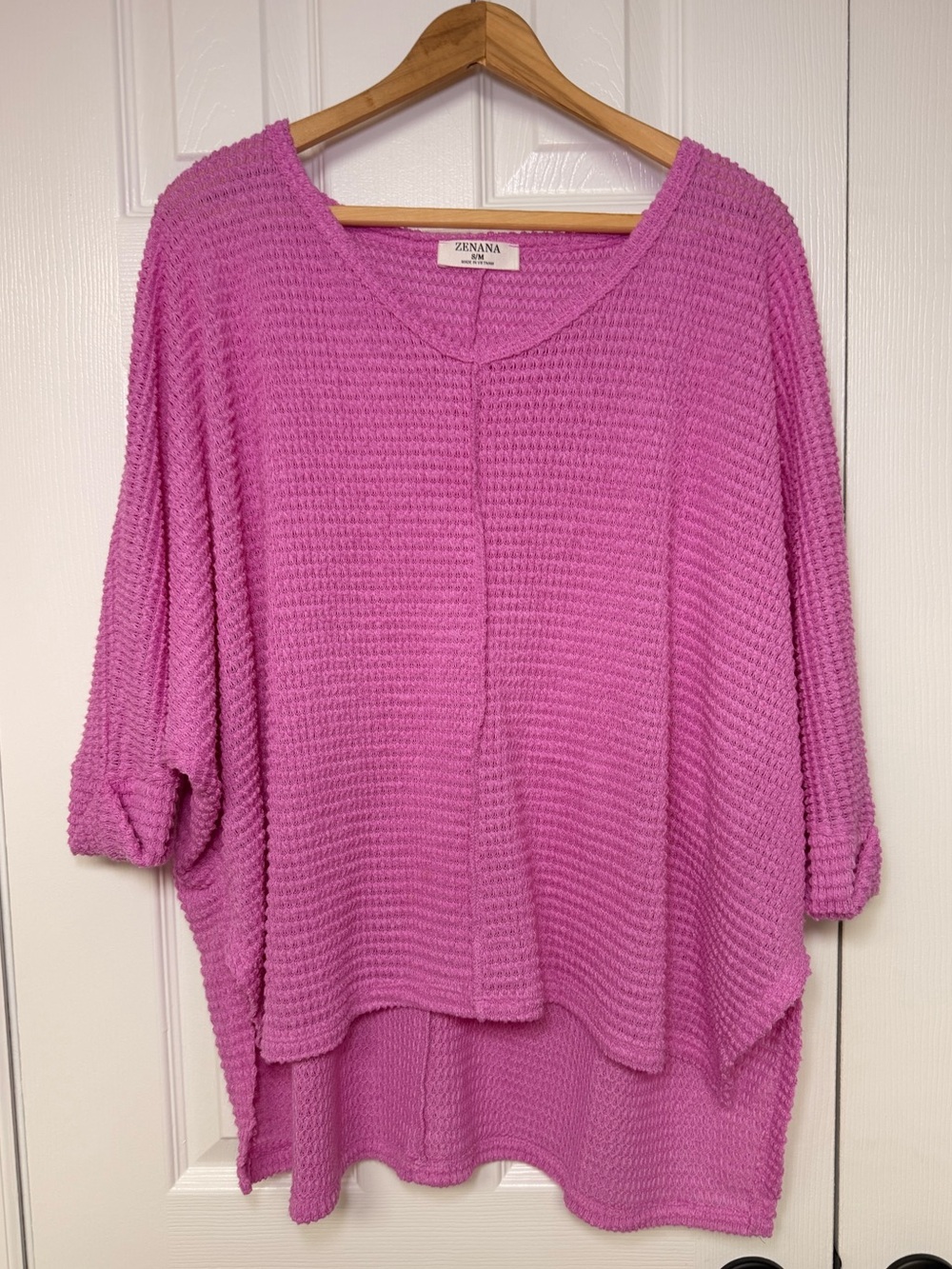 Zenana Waffle Knit Dolman Sweater Pink Purple Oversized Tunic S/M High-low
